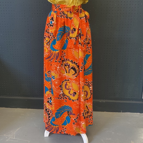 Bright vintage orange floral lady arrow tie waist skirt - Picture 1 of 3